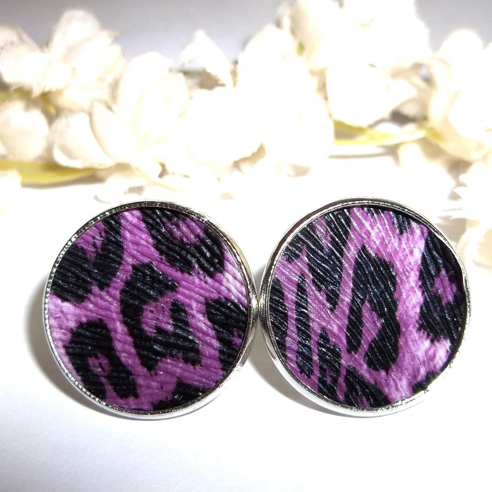 Animal Print Earrings Faux Leather Silver Post Stud Jewelry Purple Black A707 - Picture 1 of 6